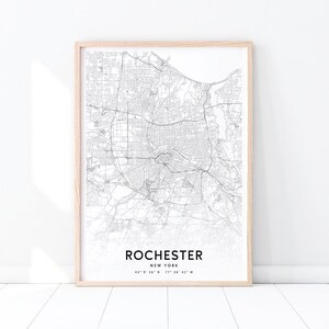 Rochester Map Print, Rochester New York Map Art Poster, City Street Road Map Print, Black White Modern Wall Art, Office Decor, Printable Art