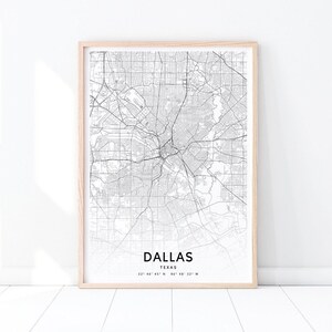 Dallas Map Print, Dallas Texas USA Map Art Poster, City Street Road Map Print, Black & White, Modern Wall Art, Office Decor, Printable Art