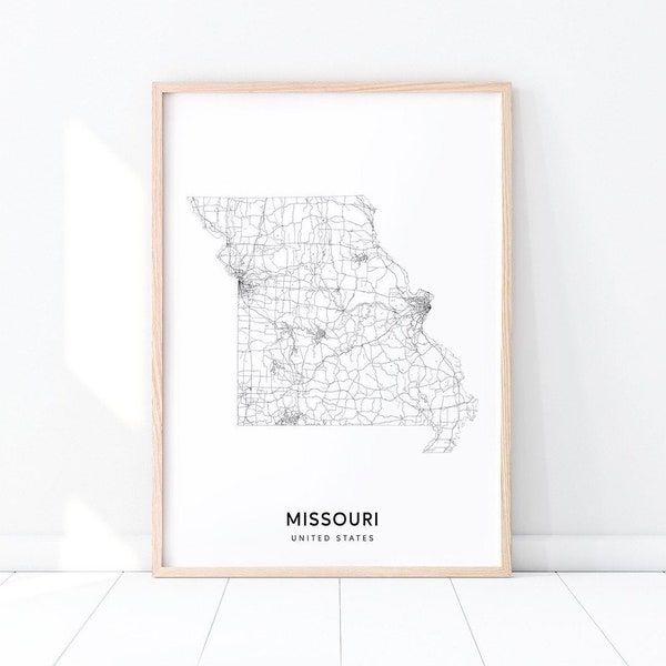 Missouri Map Print, State Road Map Print, Missouri MO USA United States Map Art Poster, Modern Minimalist, Office Decor, Printable Wall Art