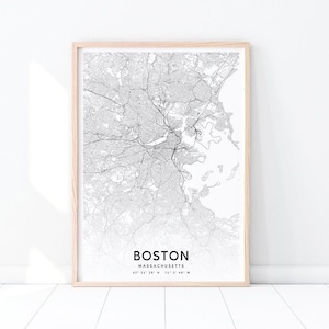 Boston Karte Druck, Boston Massachusetts Karte Kunst Poster, Stadt Straße Karte Druck, schwarz und weiß, moderne Büro Dekor, druckbare Wandkunst