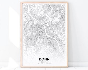 Bonn Map Print, Bonn Germany Map Art Poster, City Street Road Map Print, Modern Wall Art, Minimalist, Gift, Home Office Decor, Printable Art