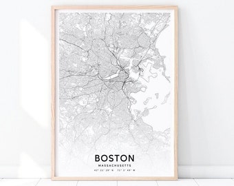 Boston Map Print, Boston Massachusetts Map Art Poster, City Street Road Map Print, Black and White, Modern Office Decor, Printable Wall Art