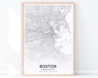 Boston Karte Druck, Boston Massachusetts Karte Kunst Poster, Stadt Straße Karte Druck, schwarz und weiß, moderne Büro Dekor, druckbare Wandkunst