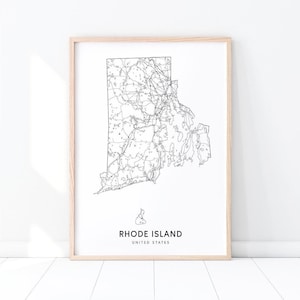 Rhode Island Karte Druck, State Road Map Print, RI USA USA Karte Kunst Poster, Moderne Wandkunst, Minimalistisch, Büro Dekor, druckbare Kunst