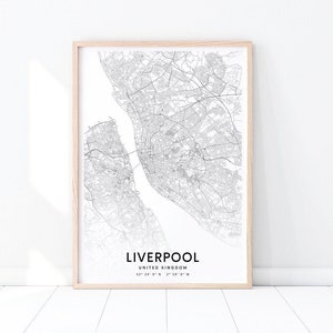 Liverpool Map Print, Liverpool England, United Kingdom Map Art Poster, Street Road Map Print, Modern Wall Art, Office Decor, Printable Art