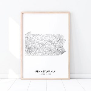 Pennsylvania kaart afdrukken, State Road kaart kunst, Pennsylvania USA Verenigde Staten kaart art poster, moderne Wall Art, Home Office decor, afdrukbare kunst