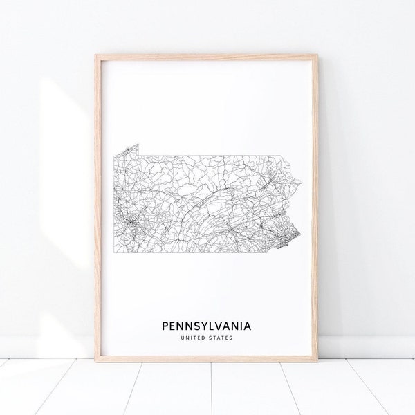 Pennsylvania Map Print, State Road Map Art, Pennsylvania USA United States Map Art Poster, Modern Wall Art, Home Office Decor, Printable Art