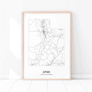 Utah Map Print, State Road Map Print, Utah UT USA United States Map Art Poster, Modern Wall Art, Home Office Decor, Kids Room Printable Art