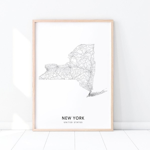 New York Map Print, State Road Map Print, NY USA United States Map Art Poster, Modern Wall Art, Kids Room, Home Office Decor, Printable Art