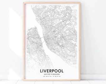 Liverpool Map Print, Liverpool England, United Kingdom Map Art Poster, Street Road Map Print, Modern Wall Art, Office Decor, Printable Art