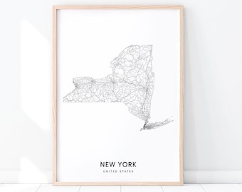 New York Map Print, State Road Map Print, NY USA United States Map Art Poster, Modern Wall Art, Kids Room, Home Office Decor, Printable Art