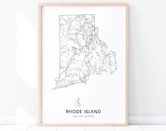 Rhode Island Map Print, State Road Map Print, RI USA United States Map Art Poster, Modern Wall Art, Minimalist, Office Decor, Printable Art