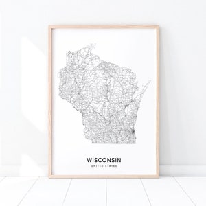 Wisconsin Karte Print, State Road Map Print, Wisconsin WI USA Usa Karte Poster, moderne Wandkunst, Home Office Dekor, druckbare Kunst