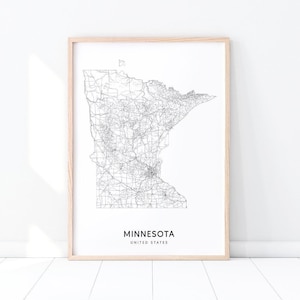 Minnesota Karte Print, State Road Map Print, MN USA Usa Karte Kunstposter, moderne Wandkunst, Kinderzimmer, Home Office Dekor, druckbare Kunst