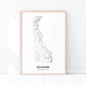 Delaware Map Print, State Road Map Print, Delaware DE USA United States Map Art Poster, Modern Wall Art, Home Office Decor, Printable Art