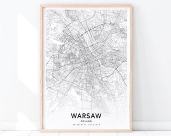 Warsaw Map Print, Warsaw Map Art, Warsaw Poland Map Art Poster, Street Road Map Print, Modern Wall Art, Home Office Decor, Printable Art