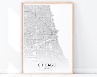 Chicago Urban Map Print, Chicago Illinois USA Karte Kunst Poster, Stadt Straße Karte Druck, moderne Wandkunst, Home Office Dekor, druckbare Kunst