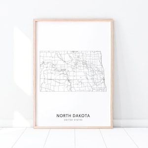 North Dakota Map Print, State Road Map Art, North Dakota USA United States Map Art Poster, Modern Wall Art, Home Office Decor, Printable Art