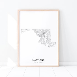 Maryland Karte Druck, Zustand Road Map Print, MD USA Vereinigte Staaten Karte Kunst Poster, moderne Wandkunst, Kinderzimmer, Home Office Dekor, druckbare Kunst