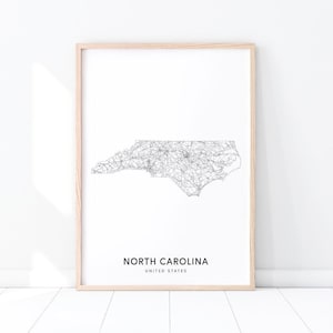 North Carolina Kaart Print, State Road Map Print, North Carolina NC USA Verenigde Staten Kaart Art Poster, Modern, Office Decor, Printable Wall Art