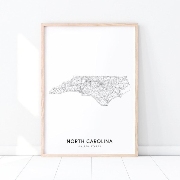 North Carolina Map Print, State Road Map Print, North Carolina NC USA United States Map Art Poster, Modern, Office Decor, Printable Wall Art