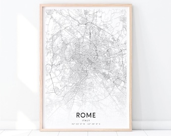 Rome Map Print, Rome Urban Map, Rome Italy Map Art Poster, City Street Road Map Print, Modern Wall Art, Home Office Decor, Printable Art
