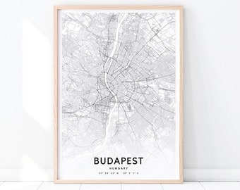 Budapest Map Print, Budapest Hungary Map Art Poster, City Street Road Map Print, Modern, Minimalist, Home Office Decor, Printable Wall Art