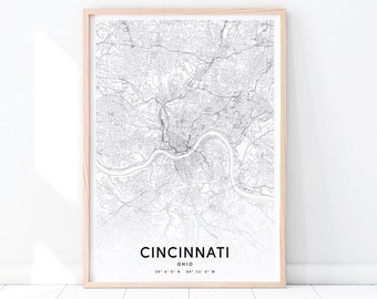 Cincinnati Karte Druck, Ohio USA Karte Kunst Poster, Stadt Straße Karte Druck, schwarz & weiß, moderne Wandkunst, Home Office Dekor, druckbare Kunst