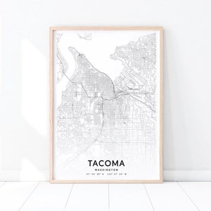 Tacoma kaart afdrukken, Tacoma Washington kaart art poster, stad Street Road kaart afdrukken, zwart & wit, modern, Home Office decor, afdrukbare Wall Art