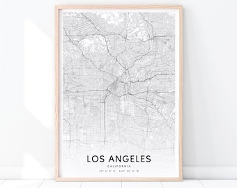 Los Angeles Urban Map Print, California CA USA mapa arte cartel, LA City Street Road Map Impresión, Arte moderno de la pared, Decoración de oficina, Arte imprimible