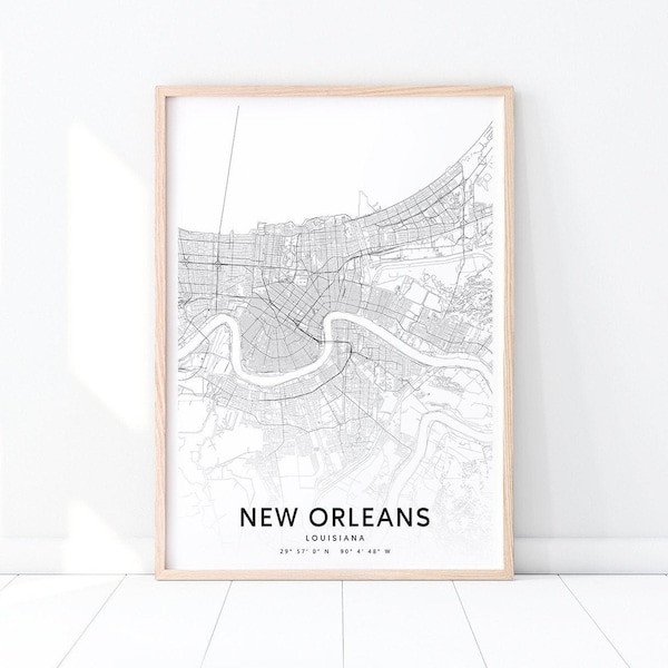 New Orleans Map Print, New Orleans Louisiana Map Art Poster, City Street Road Map Print, Modern Wall Art, Home Office Decor, Printable Art