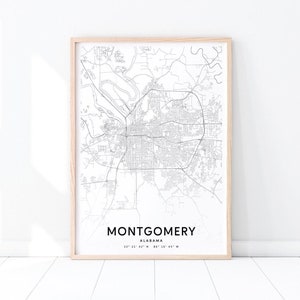 Montgomery kaart afdrukken, Montgomery Alabama kaart art poster, stad Street Road kaart afdrukken, moderne Wall Art, Home Office decor, afdrukbare kunst