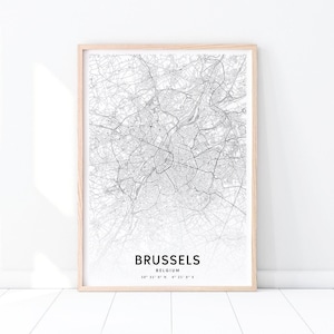 Brussels Map Print, Brussels Belgium Map Art Poster, City Street Road Map Print, Modern, Minimalist, Home Office Decor, Printable Wall Art