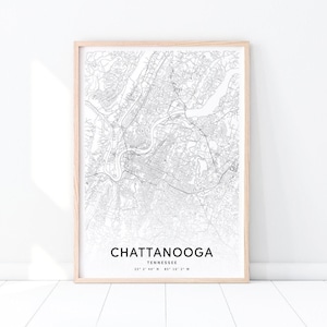 Chattanooga Karte Druck, Tennessee Karte Kunst Poster, Stadt Straße Karte Druck, schwarz & weiß moderne Wandkunst, Home Office Dekor, druckbare Kunst