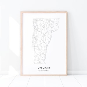 Vermont Map Print, State Road Map Print, Vermont VT USA United States Map Art Poster, Modern, Minimalist, Office Decor, Printable Wall Art