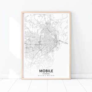 Mobile Map Print, Mobile Alabama Map Art Poster, Mobile City Street Road Map Print, Modern Wall Art, Home Office Decor, Printable Art