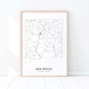 ニューメキシコ州地図プリント、州道路地図アート、ニューメキシコ州 NM USA 米国地図アートポスター、モダンウォールアート、ホームオフィス装飾、印刷可能なアート