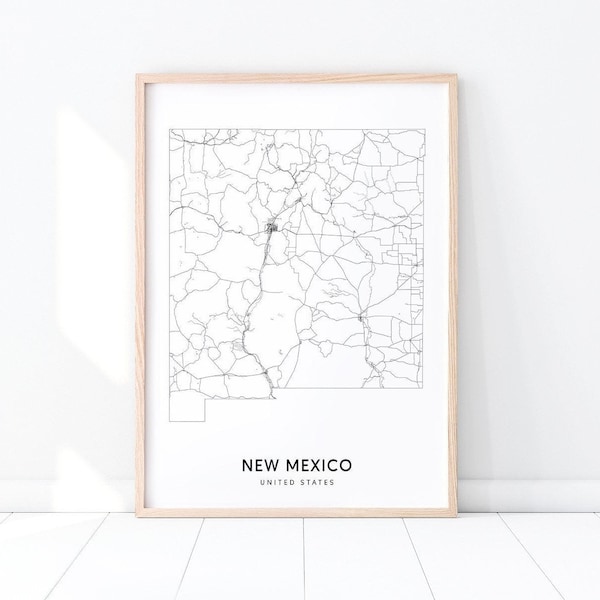 New Mexico Map Print, State Road Map Art, New Mexico NM USA United States Map Art Poster, Modern Wall Art, Home Office Decor, Printable Art