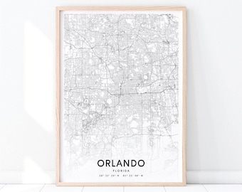 Orlando Map Print, Orlando Florida USA Map Art Poster, City Street Road Map Print, Modern, Minimalist, Home Office Decor, Printable Wall Art
