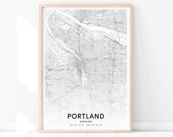 Portland Map Print, Portland Oregon Map Art Poster, City Street Road Map Print, Black & White, Modern Wall Art, Office Decor, Printable Art