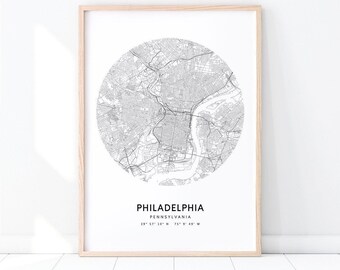 Philadelphia Map Print, Pennsylvania PA USA Map Art Poster, City Street Road Map Print, Modern Wall Art, Home Office Decor, Printable Art