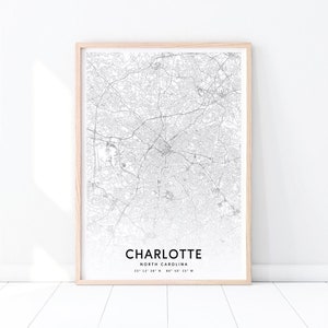 Charlotte Map Print, Charlotte North Carolina USA Map Art Poster, City Street Road Map Print, Modern Wall Art, Office Decor, Printable Art
