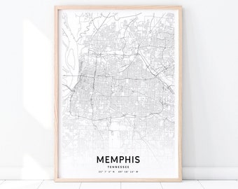 Memphis Map Print, Tennessee Map Art Poster, City Street Road Map Print, Black and White, Modern Wall Art, Home Office Decor, Printable Art
