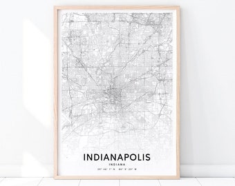 Impresión de mapas de Indianápolis, Indianapolis Indiana EE.UU. cartel de arte, City Street Road Map Impresión, Arte moderno de la pared, Decoración de oficina, Arte imprimible