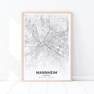 Mannheim Karte Druck, Mannheim Deutschland Karte Kunst Poster, Stadt Straße Karte Druck, minimalistisch, moderne Wandkunst, Büro Dekor, druckbare Kunst
