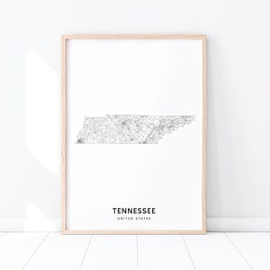 Tennessee kaart afdrukken, staat routekaart afdrukken, Tennessee TN vs Verenigde Staten kaart art poster, moderne Wall Art, Home Office decor, afdrukbare kunst