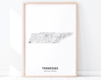 Wydruk mapy Tennessee, wydruk mapy drogowej stanu, plakat artystyczny Tennessee TN USA Stany Zjednoczone, nowoczesna sztuka ścienna, wystrój domowego biura, sztuka do druku