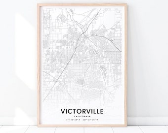 Victorville Map Print, Victorville California USA Map Art Poster, City Street Road Map Print, Modern Wall Art, Office Decor, Printable Art
