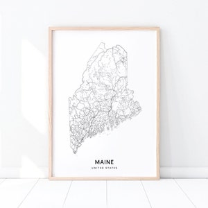 Maine Map Print, State Road Map Print, ME USA United States Map Art Poster, Modern Wall Art, Kids Room Art, Home Office Decor, Printable Art