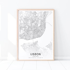 Lissabon Karte Drucken, Lissabon Portugal Karte Kunst Poster, Stadt Straße Karte Druck, moderne Wandkunst, minimalistisch, Home Office Dekor, druckbare Kunst